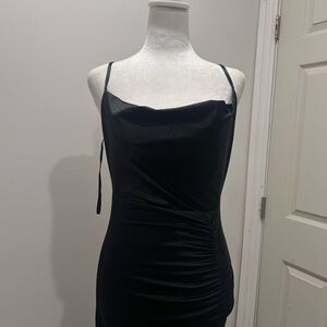 Satin Cowl Neck Black Slip Dress